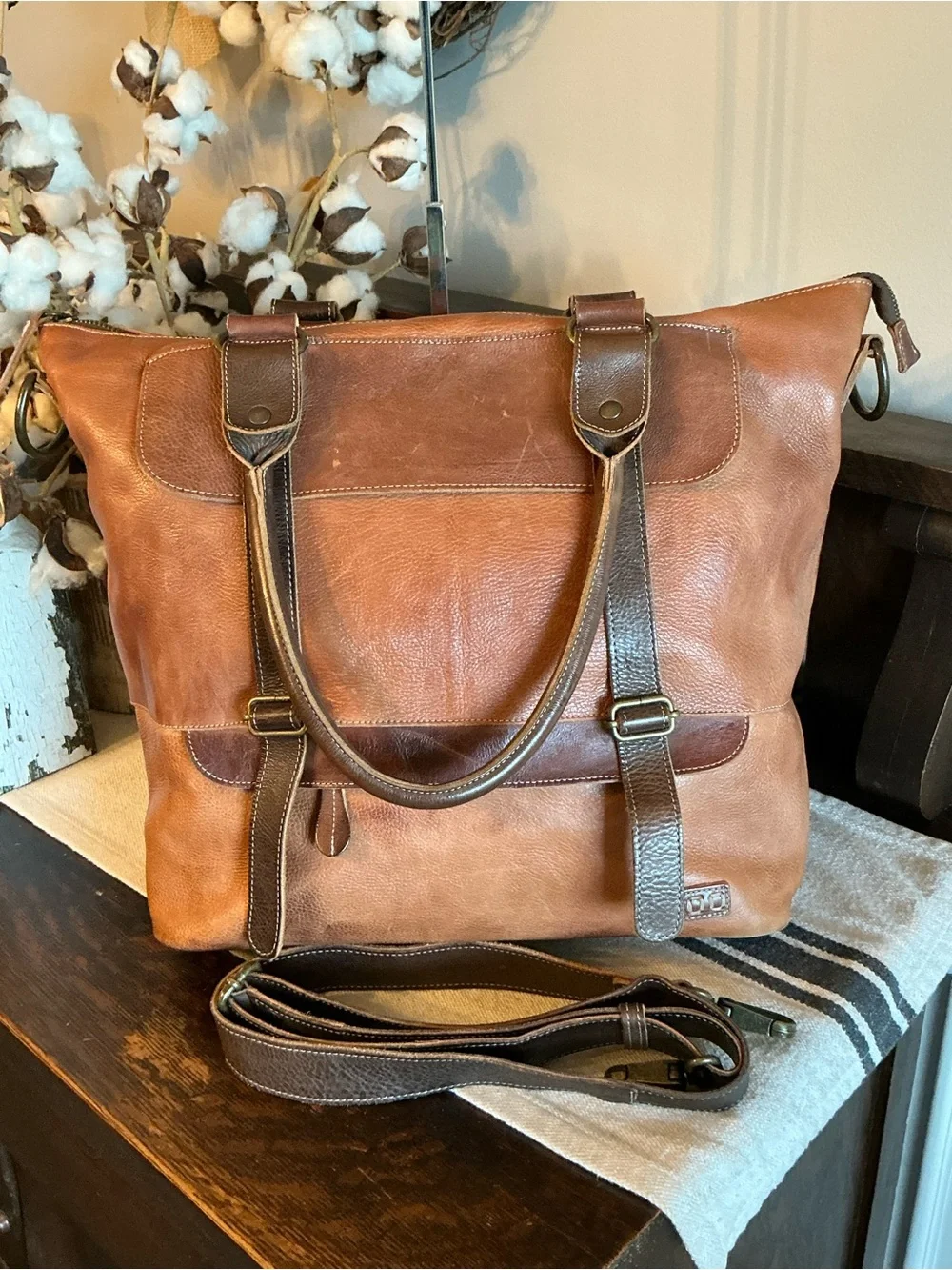Bed Stu Two-Tone Brown Leather Tote